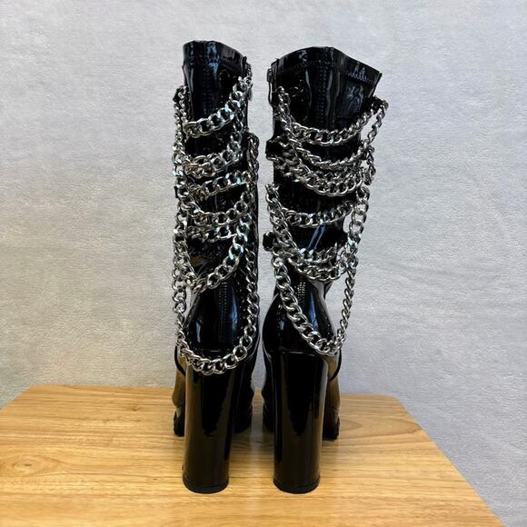 Dolls Kill Azalea Wang Black Patent Leather Silver Chain Platform Boots Size 10 - Picture 5 of 12